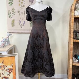 Vintage 90s Brown Floral Party Formal Dress Whimsigoth Dark Coquette Lolita S M
